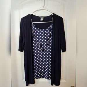 Navy and white polka dot shirt